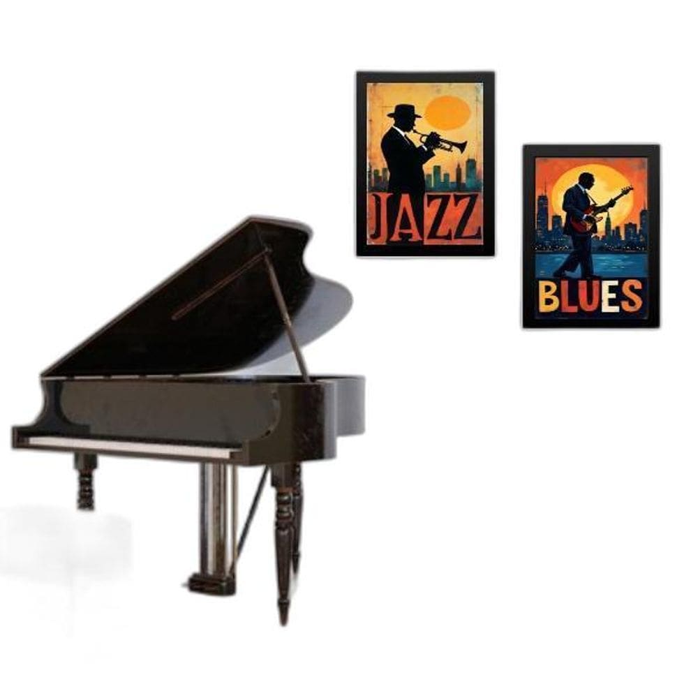 Kit 2 Quadros Músicos Jazz E Blues 45X34Cm