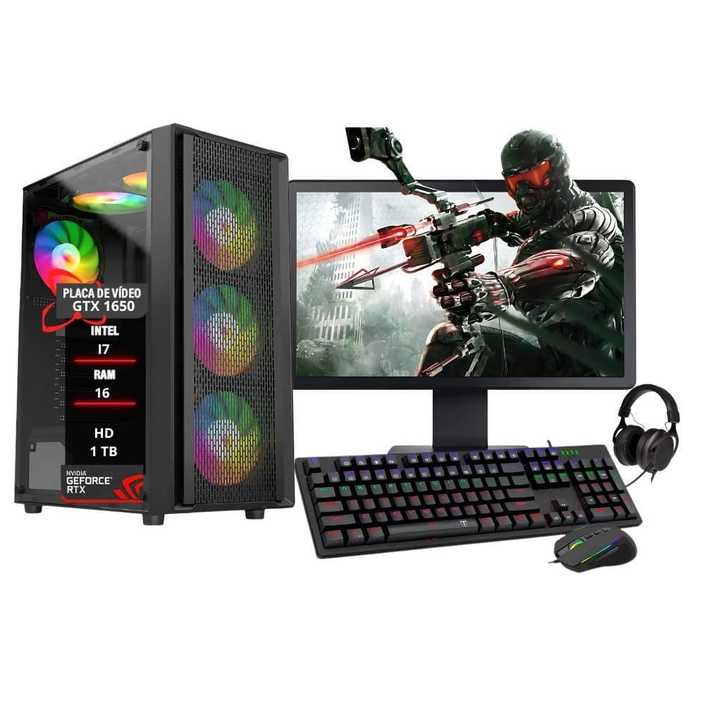 Pc Gamer Completo Intel I7 3 Gtx1650 16Gb Hd 1Tb Ssd 120Gb