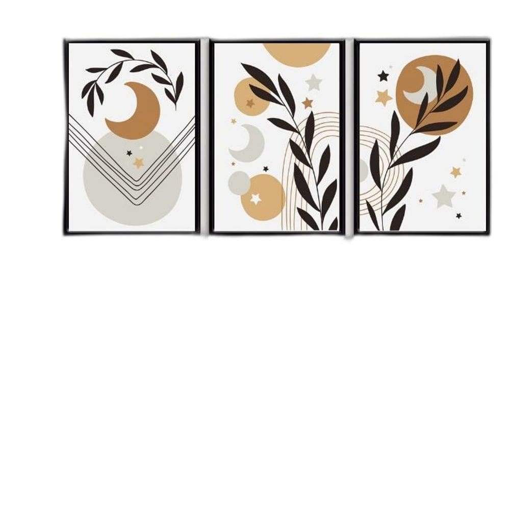 Kit 3 Quadros Luas E Estrelas Boho 33X24Cm - Com Vidro