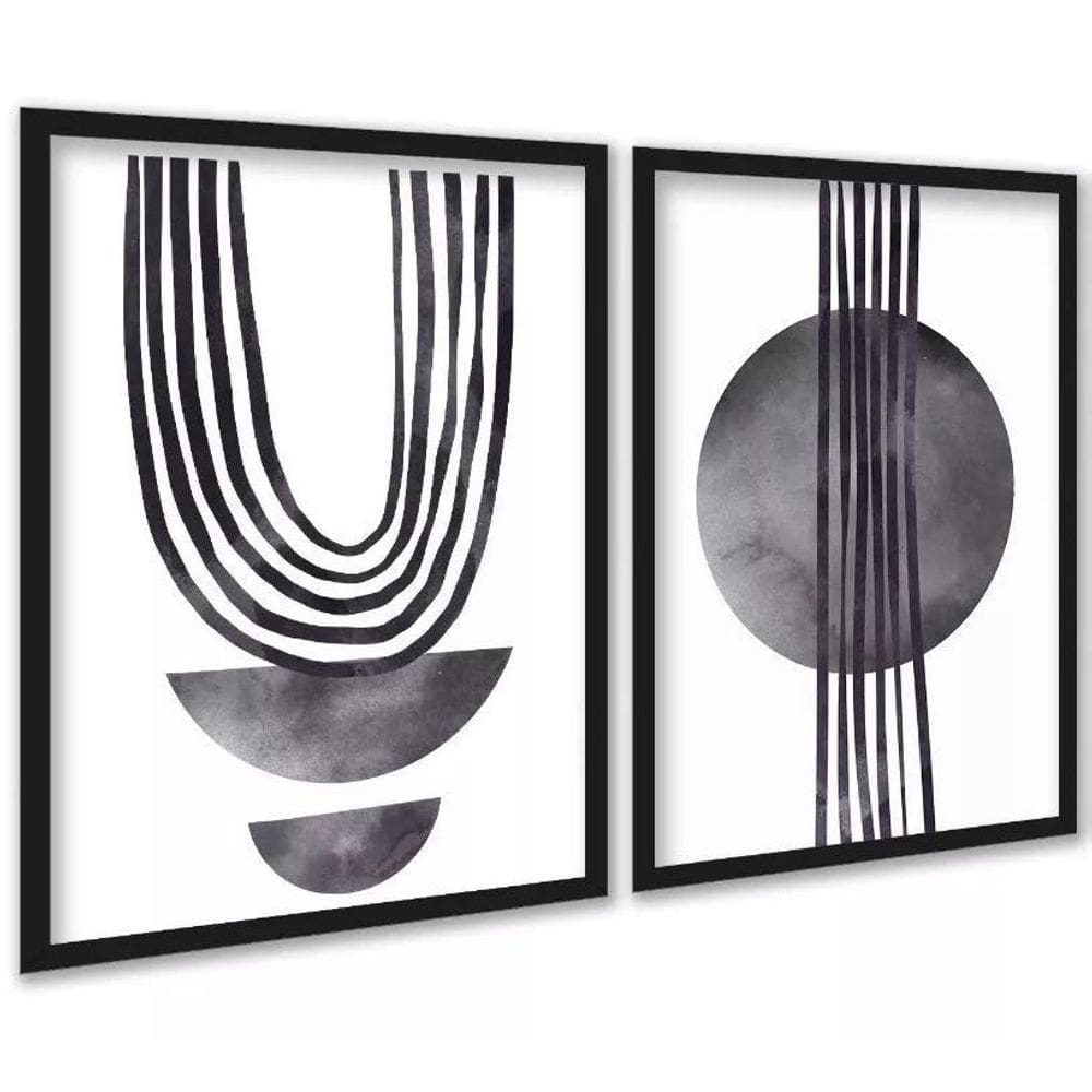 Kit 2 Quadros Modernos Cinza Para Sala Ou Quarto 45X34Cm