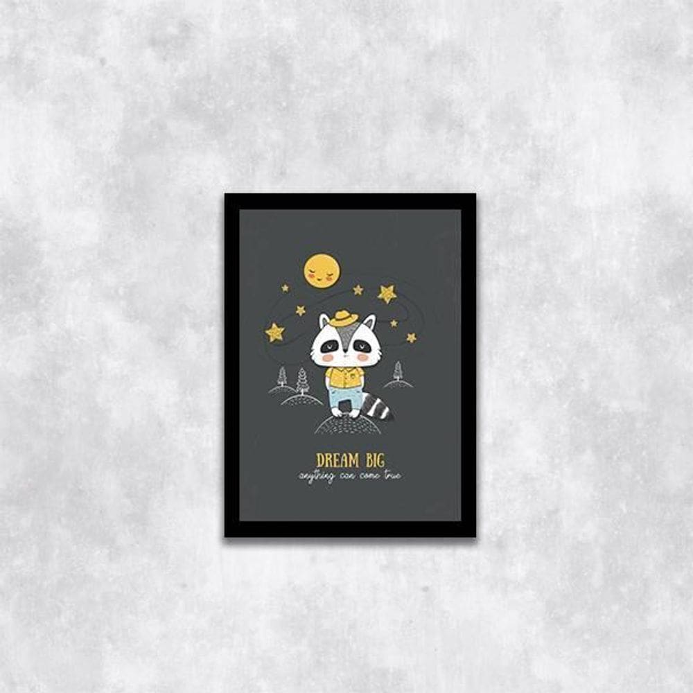 Quadro Infantil Bichinho Dream Big 33X24Cm - Moldura Preta