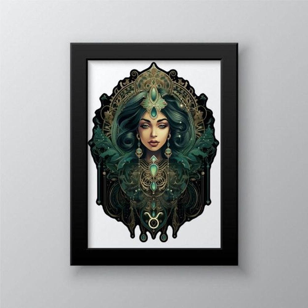 Quadro Decorativo Signo Touro 45x34cm - Moldura Madeira