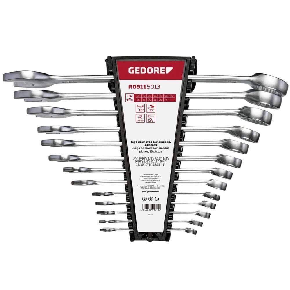 Jogo De Chaves Combinadas, 1/4 A 1, Aço Cromo Vanádio, 13 Peças, Gedore Red Ostenvonder