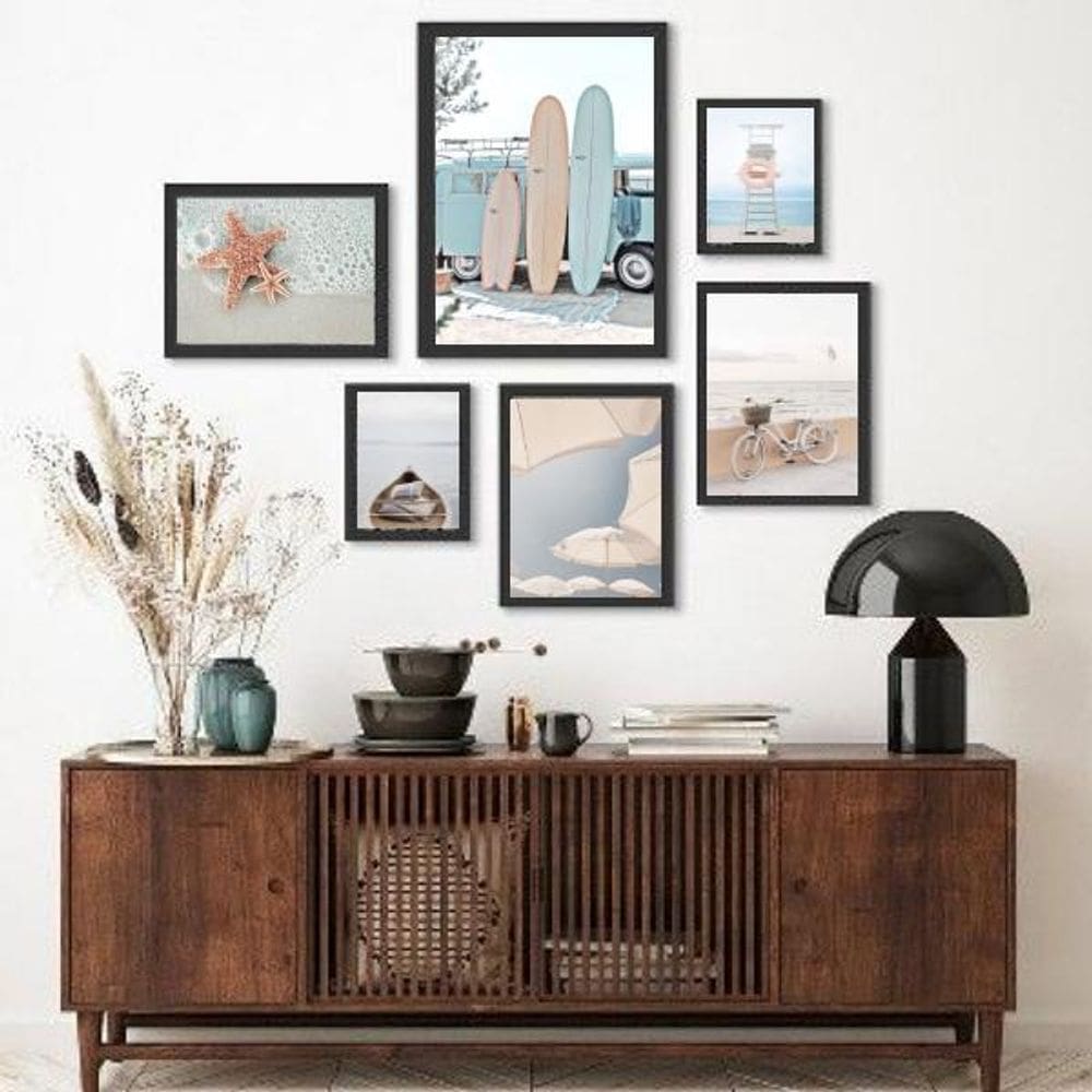 Kit Quadros Praia Soft Surf - Vidro | Madeira | Decoração