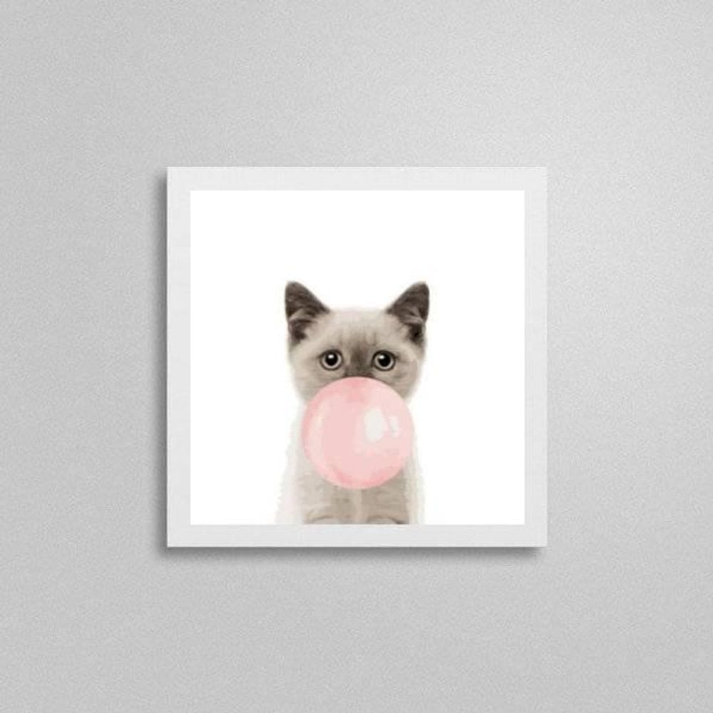 Quadro Quadrado Gatinho Bola Chiclete 20X20Cm