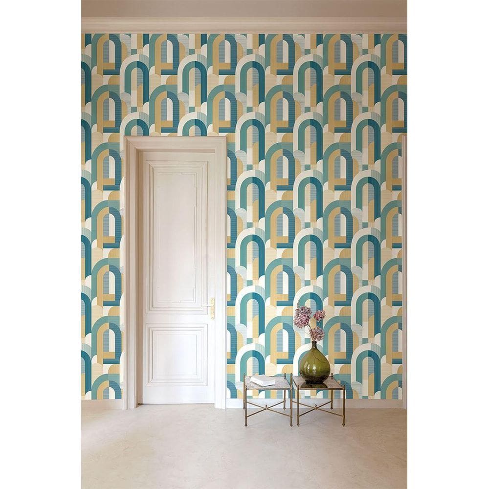 Papel de parede geométrico azul MN3612 - 10m x 0.53m