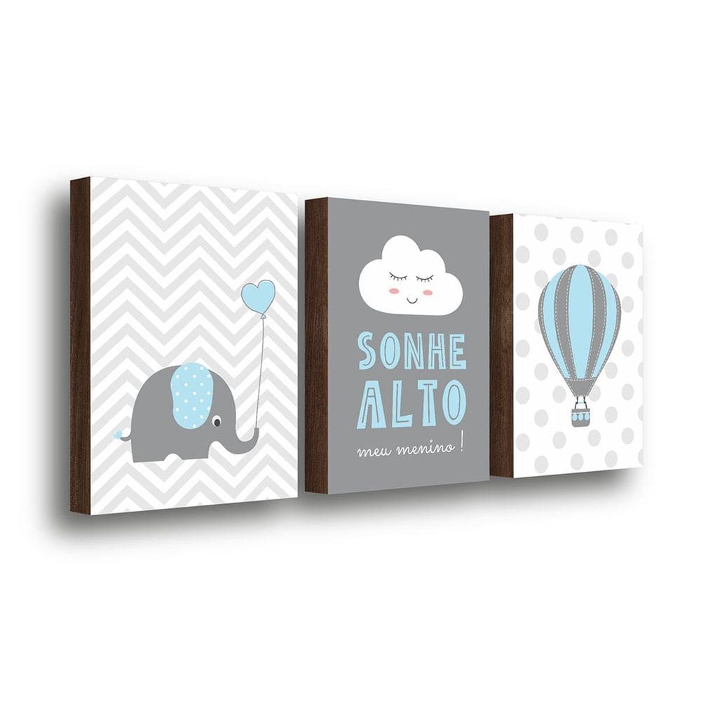 Kit 3 Quadros Decorativos Sonhe Alto Menino 30X40Cm