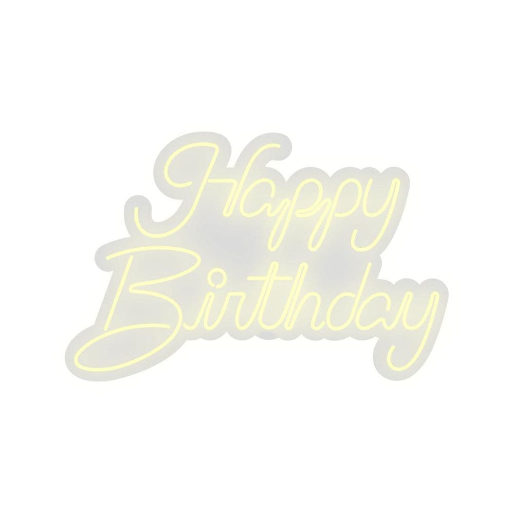 Neon Led Em Acrílico Happy Birthday Branco Quente 0,63X0,41