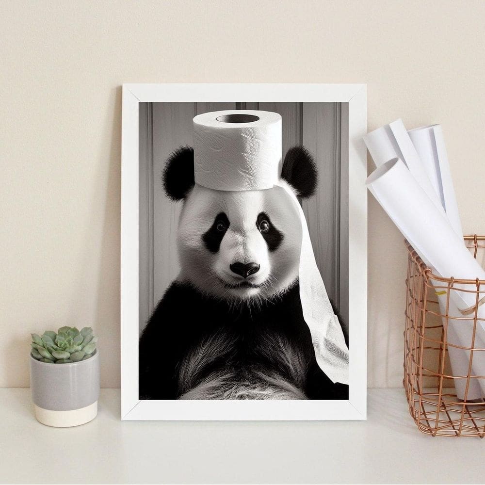 Quadro Banheiro Ursinho Panda 45X34Cm - Com Vidro
