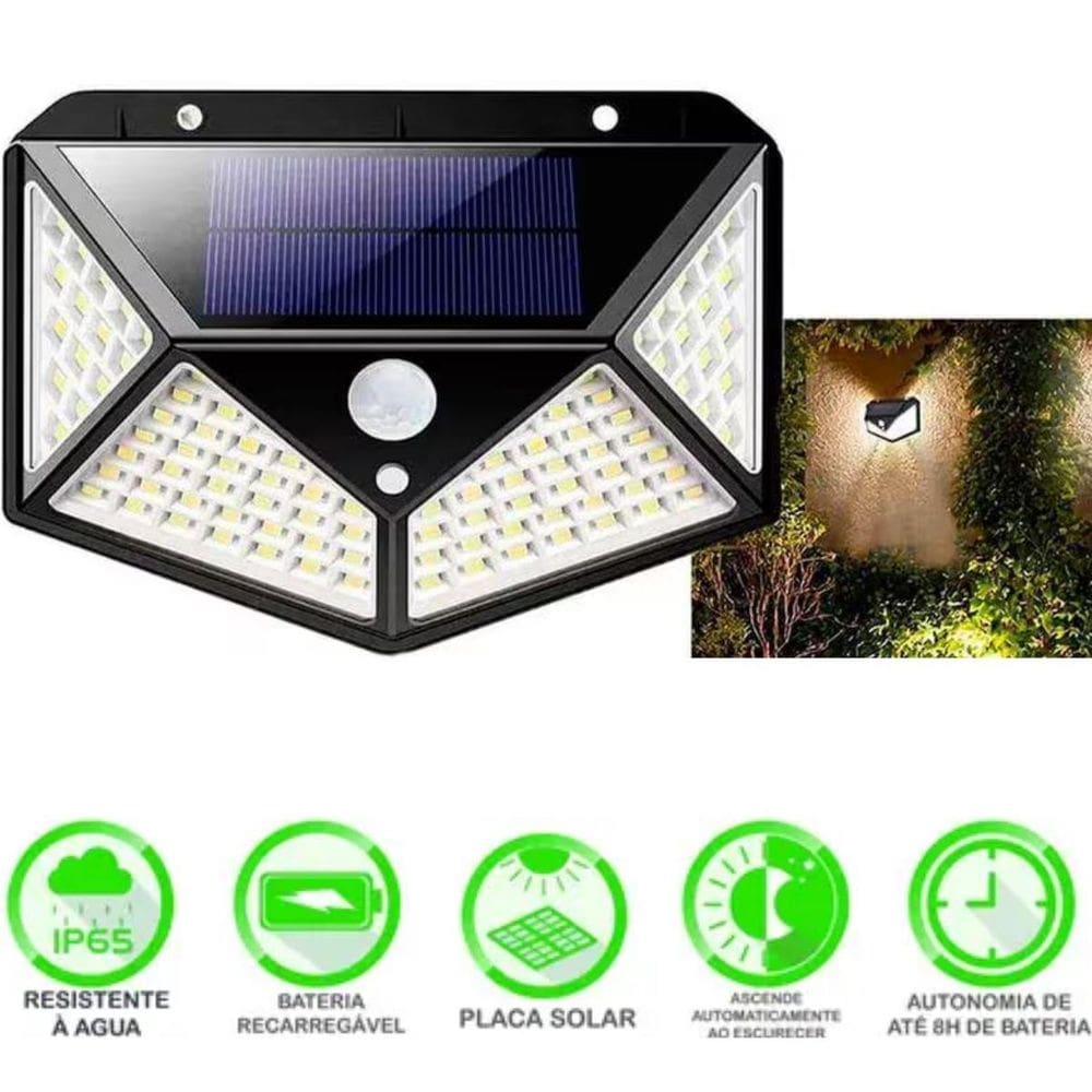 Luz Solar Externa 100 Leds Com Botão Liga/Desliga