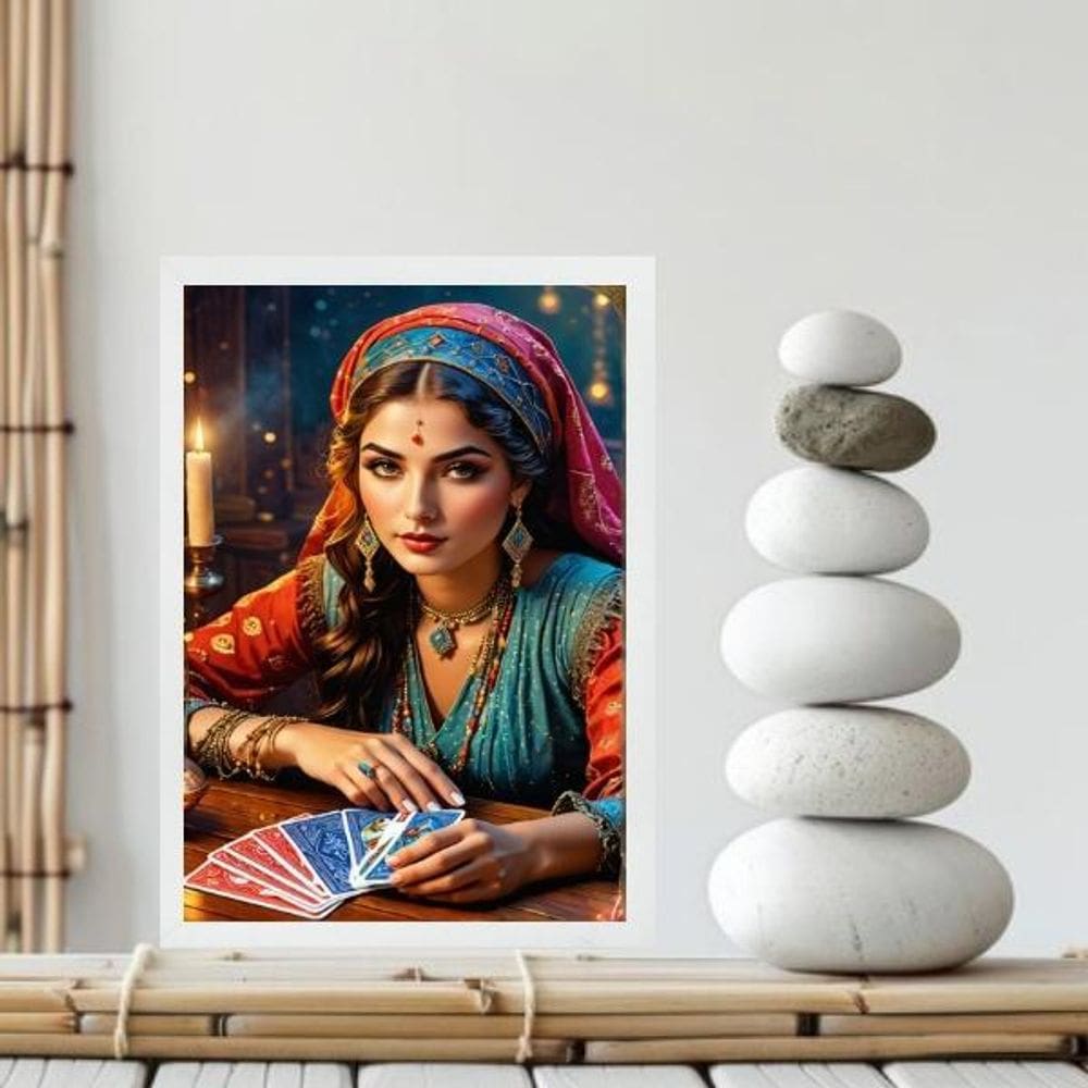 Quadro Cigana Sarita - Baralho 45X34Cm - Com Vidro