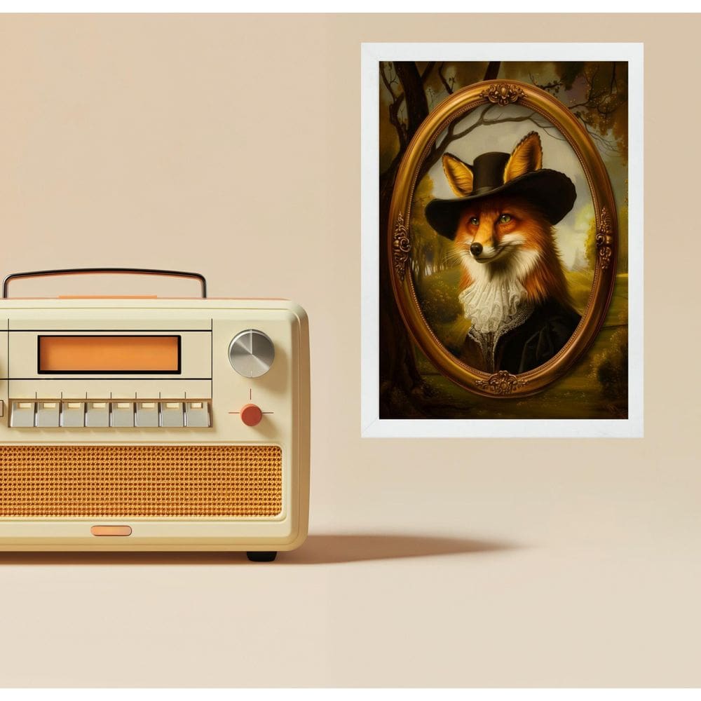 Quadro Decorativo Raposa - Retrato Antigo 45X34Cm - Vidro
