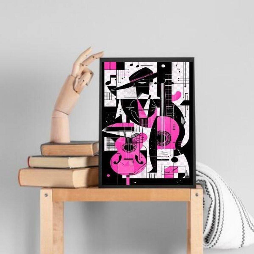 Quadro Abstrato Violão Rosa 33X24Cm