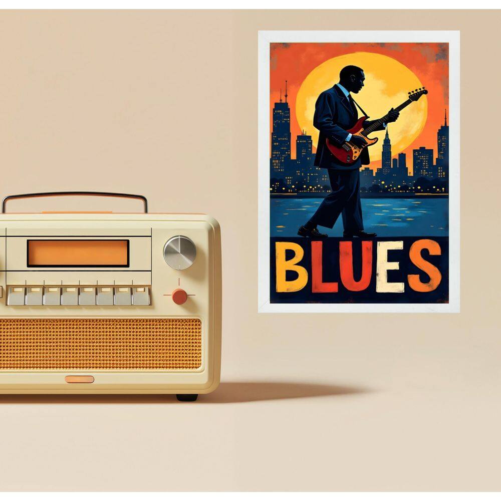 Quadro Músico Blues - In The City 24X18Cm - Com Vidro