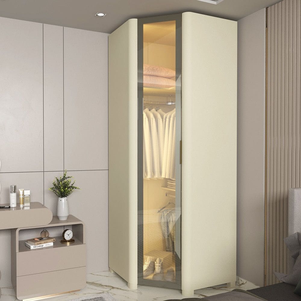 Guarda Roupa de Canto Modulado com LED e Vidro Reflecta 1 Porta com Pes MDF Innova Gelius