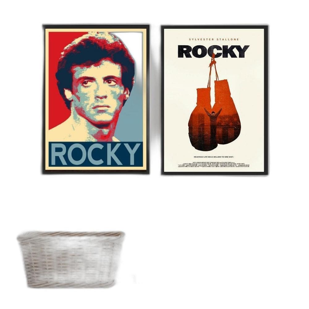 Kit 2 Quadros Rocky Balboa 45x34cm Moldura Preta