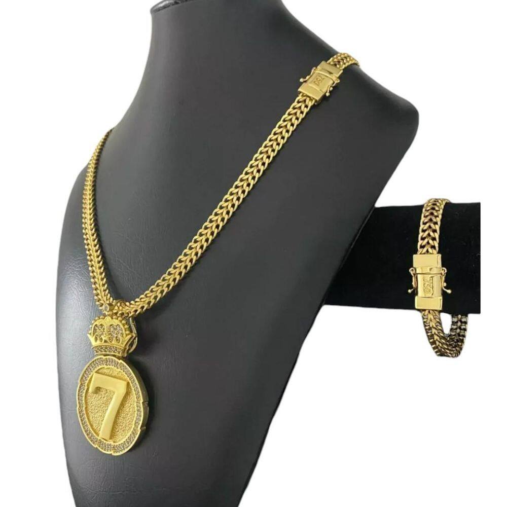 Kit Lacraia 10Mm + Pingente 7 - Banhado A Ouro 18K