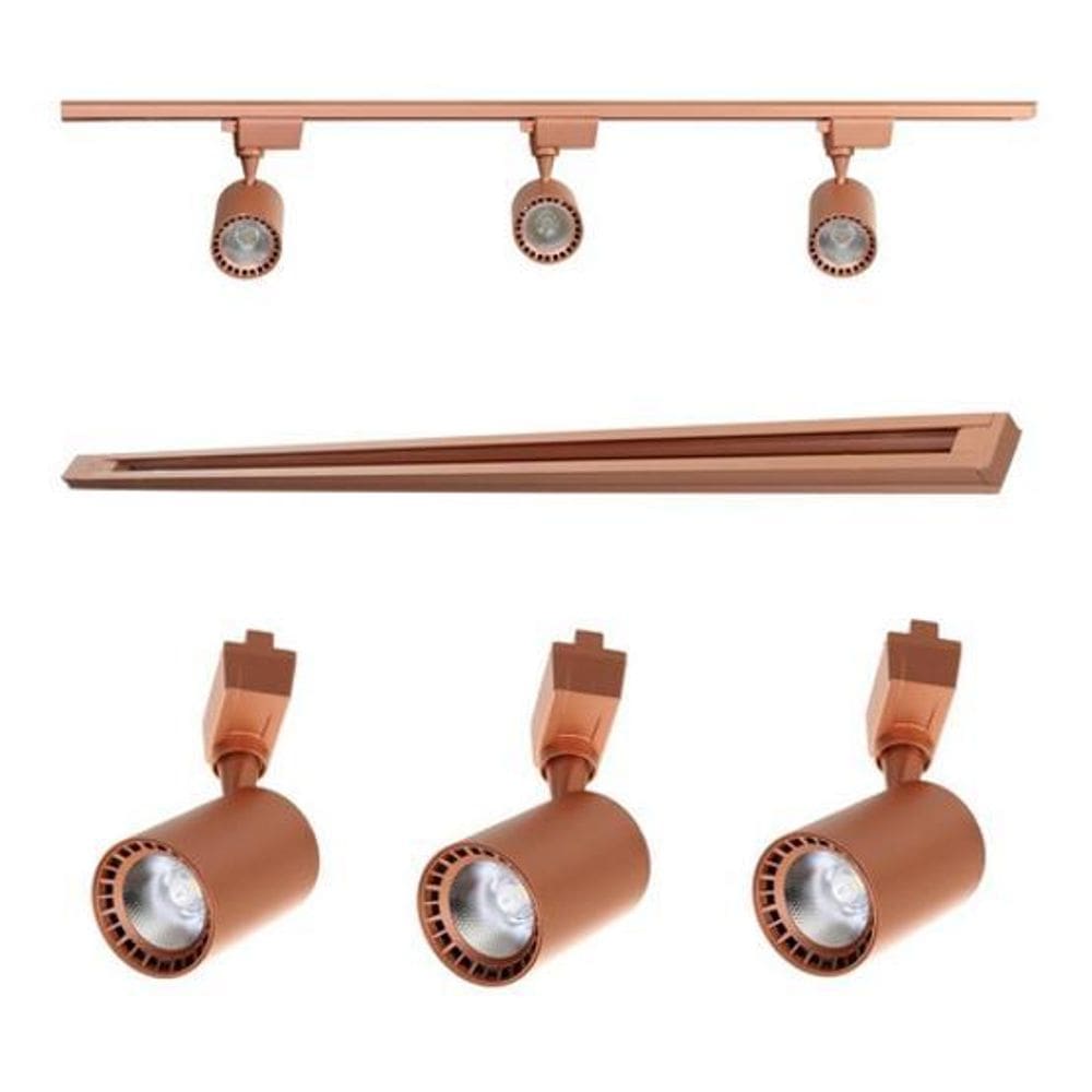Kit Trilho Eletrificado 1Mt + 3 Spots 7W Branco Frio Cobre