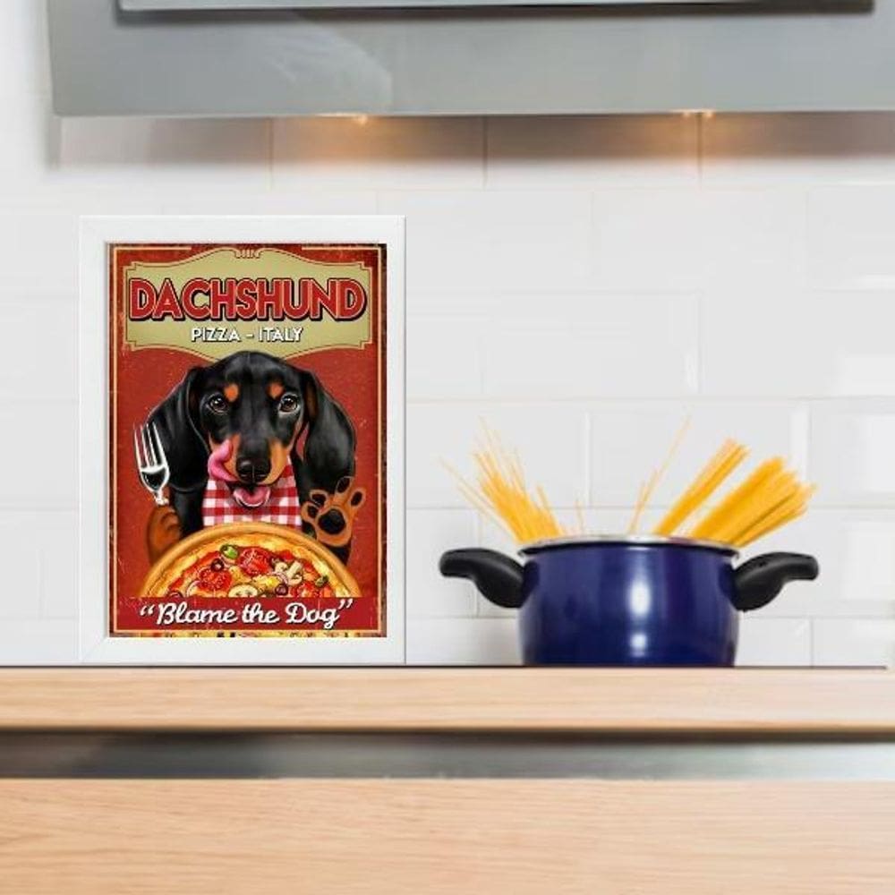 Quadro Para Cozinha Dachshund - Pizza 45X34Cm - Com Vidro