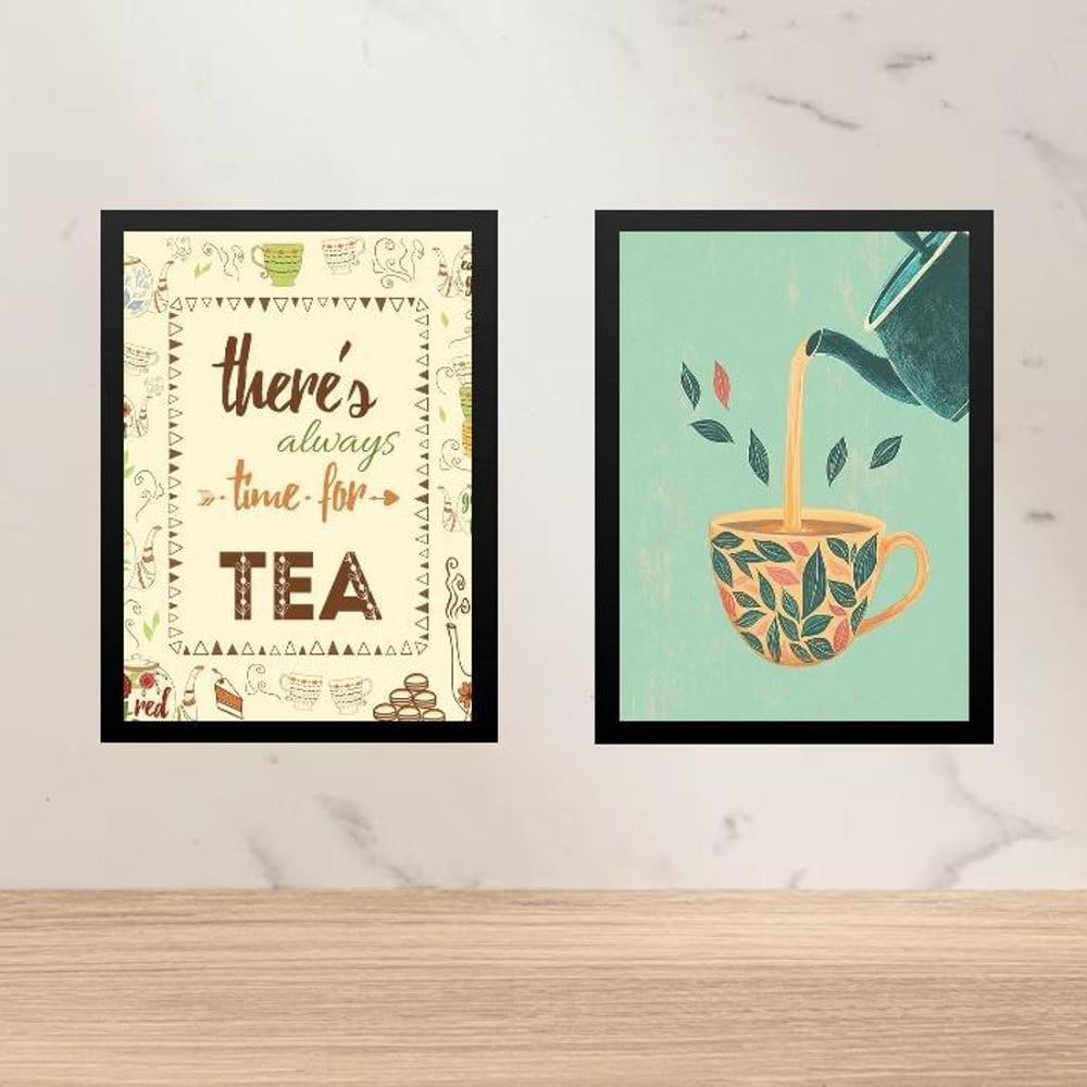 Kit 2 Quadros Cozinha - Chá 45X34Cm - Com Vidro