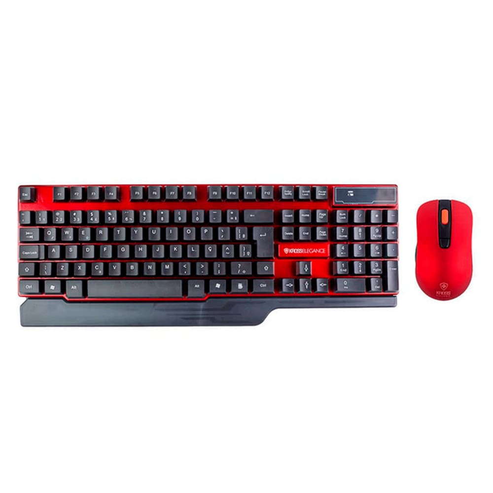 Combo Teclado e Mouse Kross KE-KM553V1 Sem Fio Windows USB Preto e Vermelho