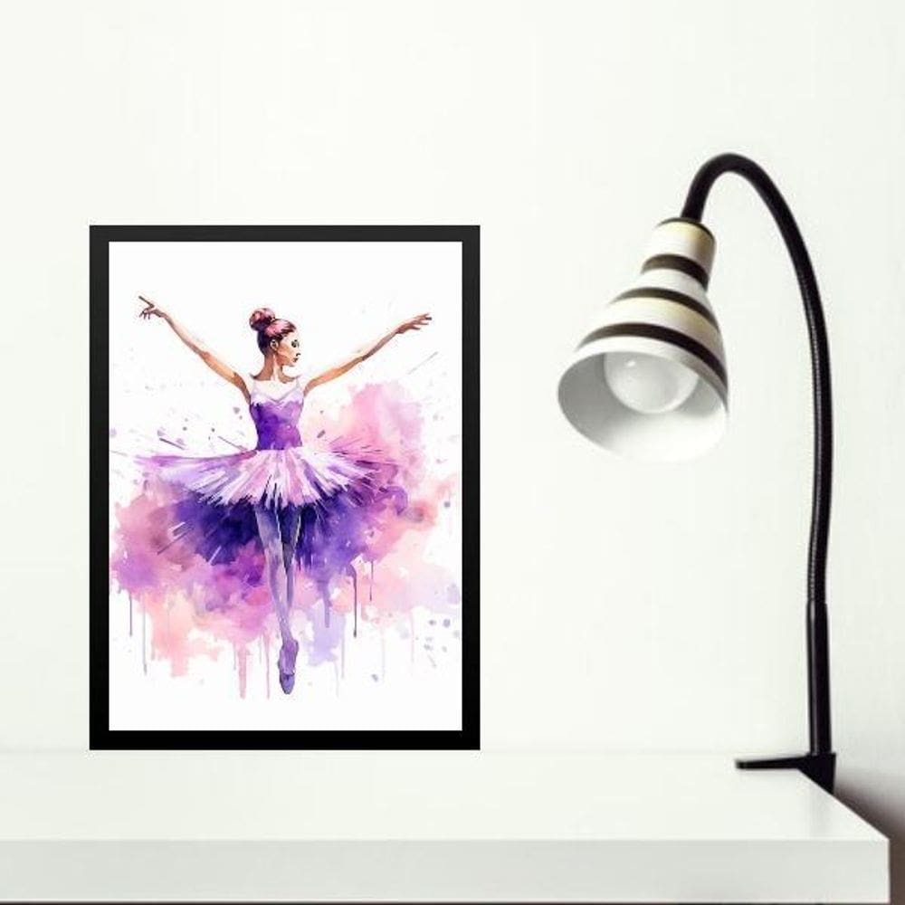 Quadro Bailarina Lilás E Rosa- Aquarela 45X34Cm