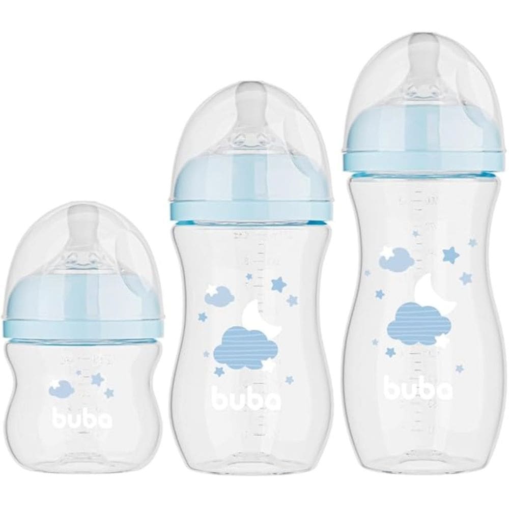 Jogo de Mamadeiras Nuvem 3 Tamanhos Atóxico Bico Ultrasoft Easy Flow Buba