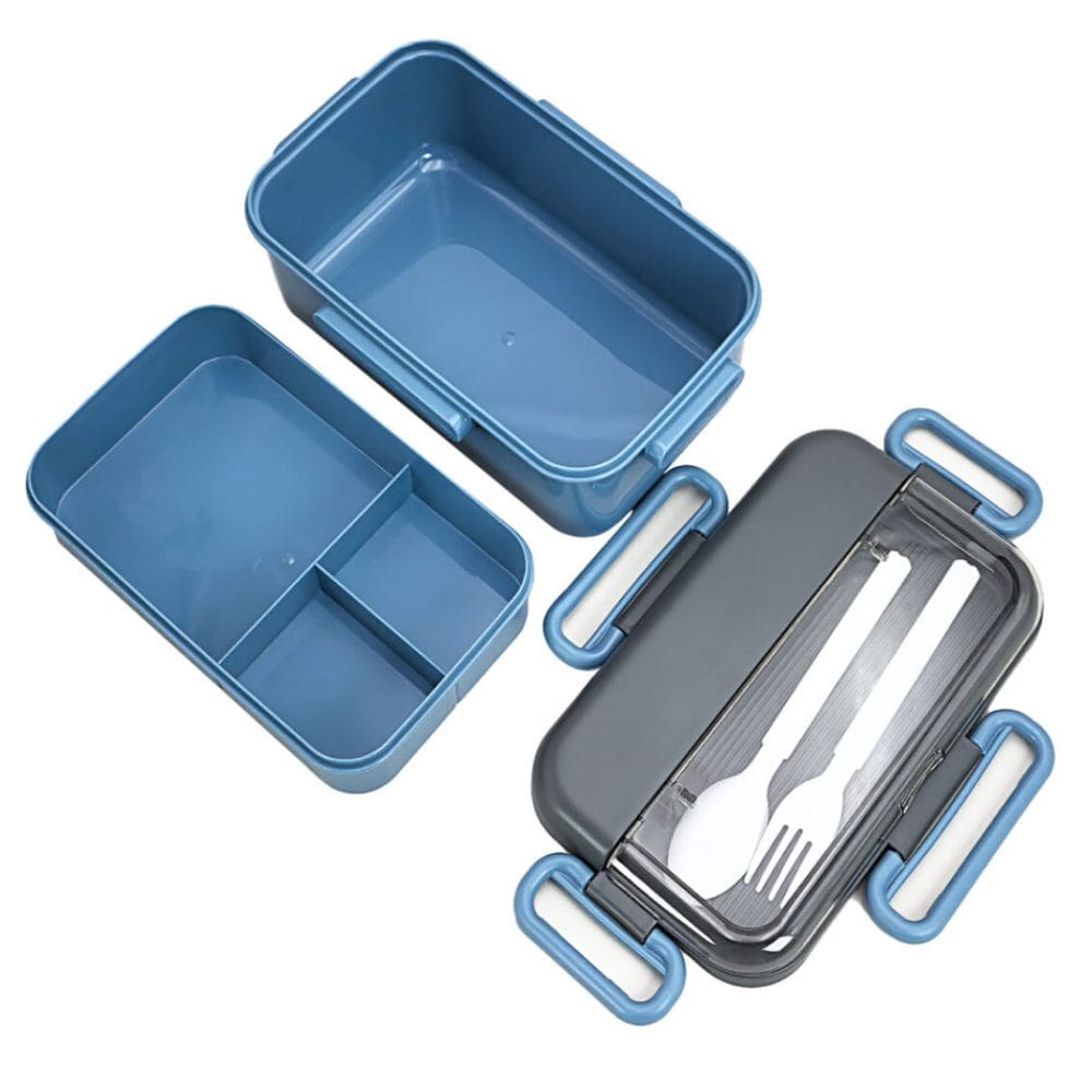 Pote Marmita Bento Box Duas Camadas com 4 Travas 1500mL Azul