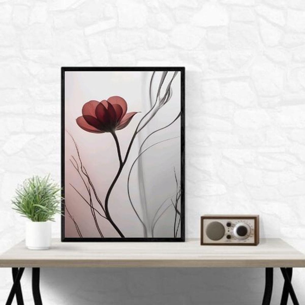 Quadro Moderno Flor Vinho 33X24Cm - Com Vidro