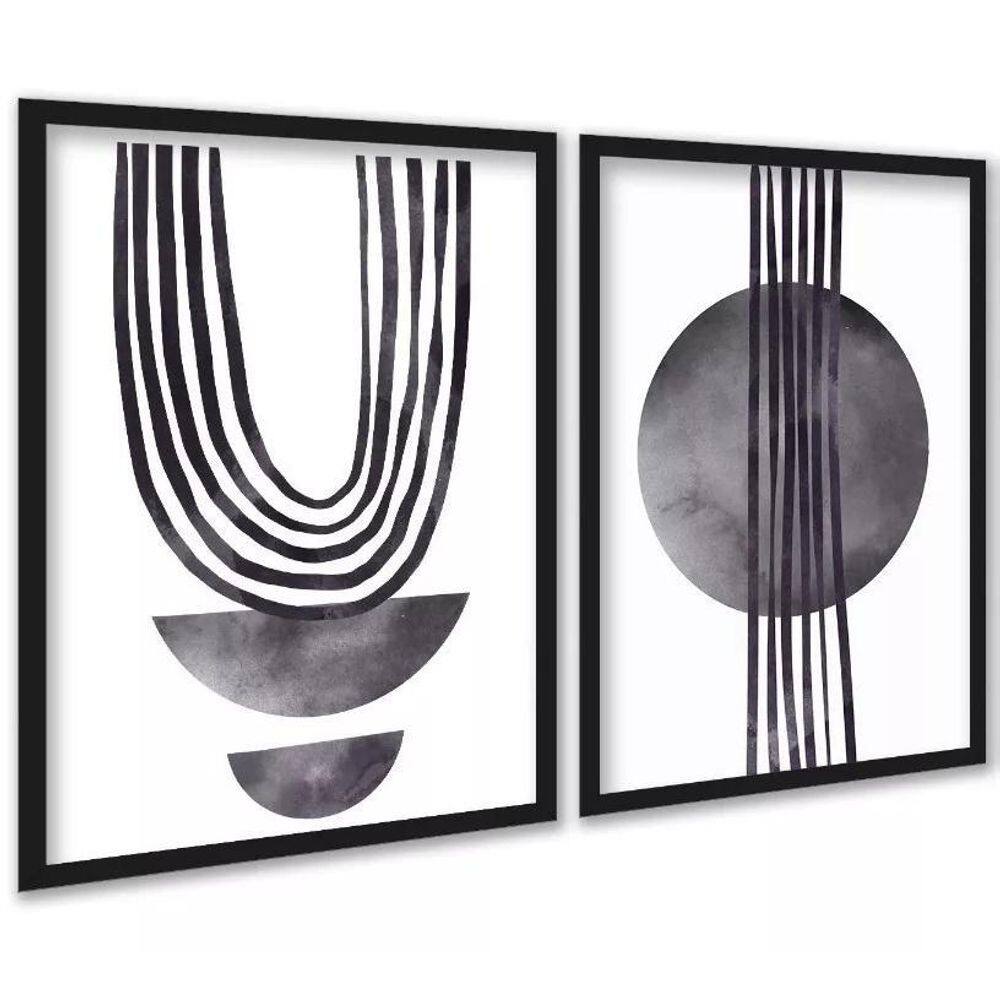 Kit 2 Quadros Modernos Cinza Para Sala Ou Quarto 33X24Cm