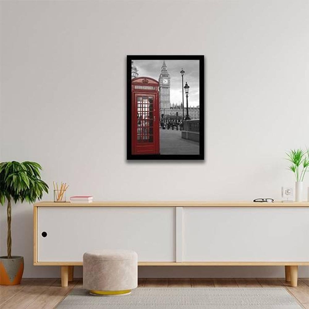 Quadro Cabine Telefônica Londres Vermelha 33X24 Vidro Preta