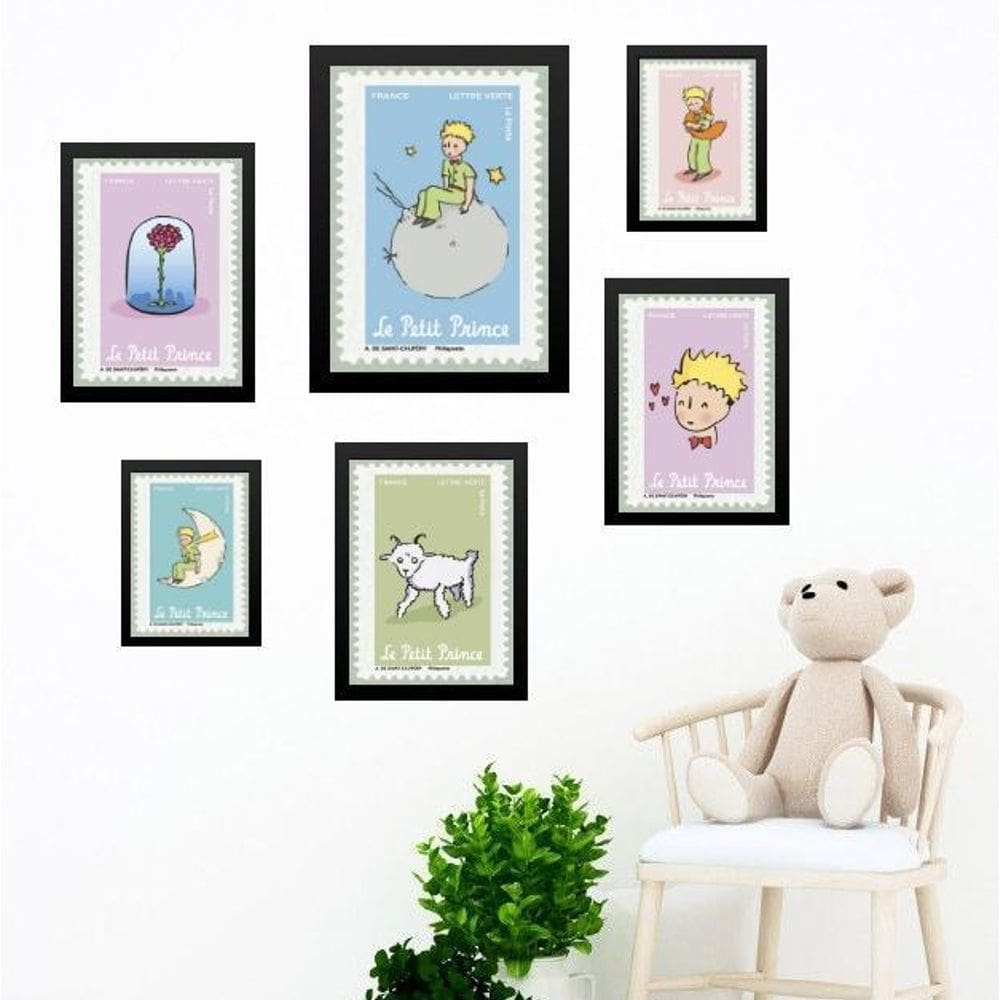 Kit Composição 6 Quadros Pequeno Príncipe - Selos - Vidro