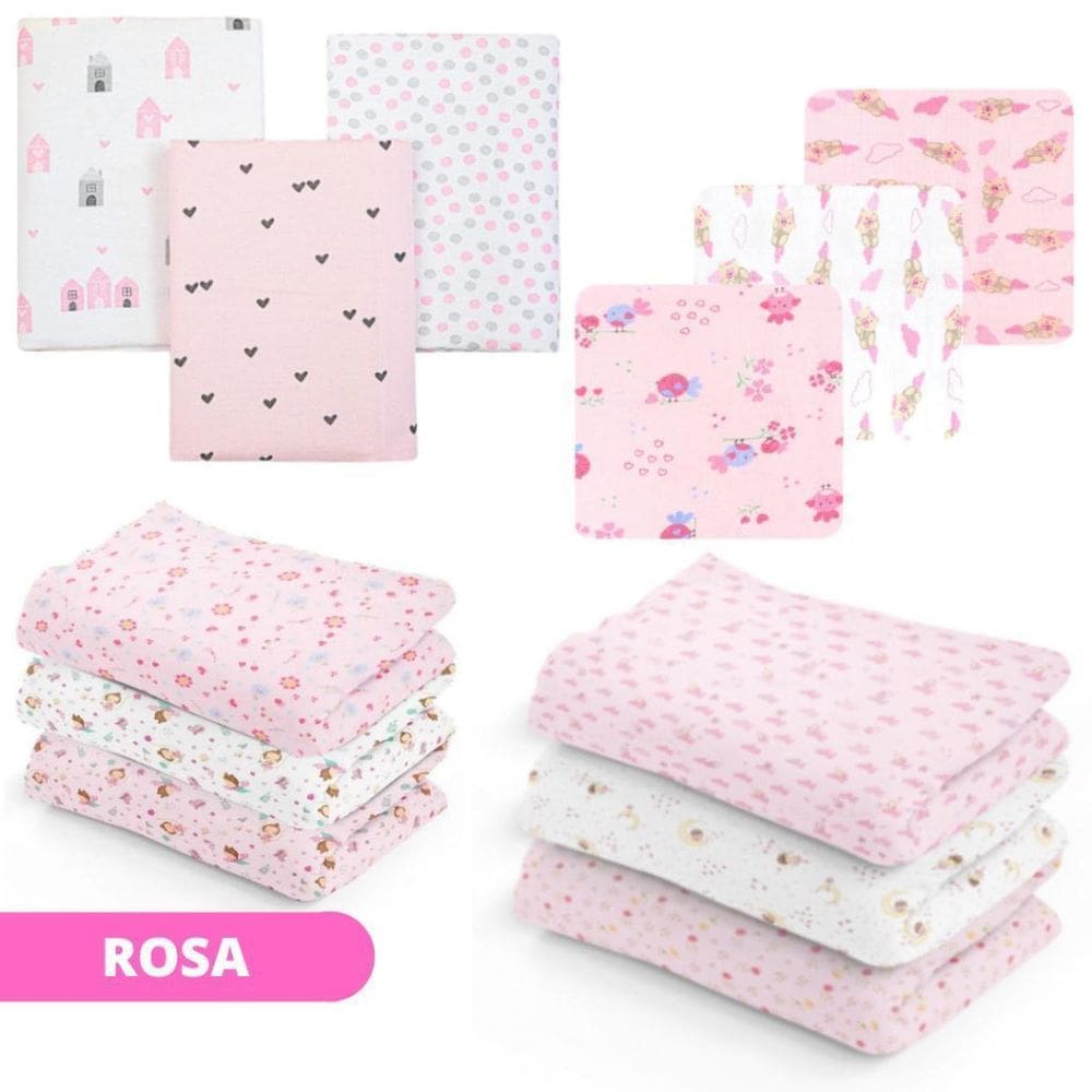 Kit 6 Cueiros Bebê Manta Flanelado Estampado 80X60 Feminino