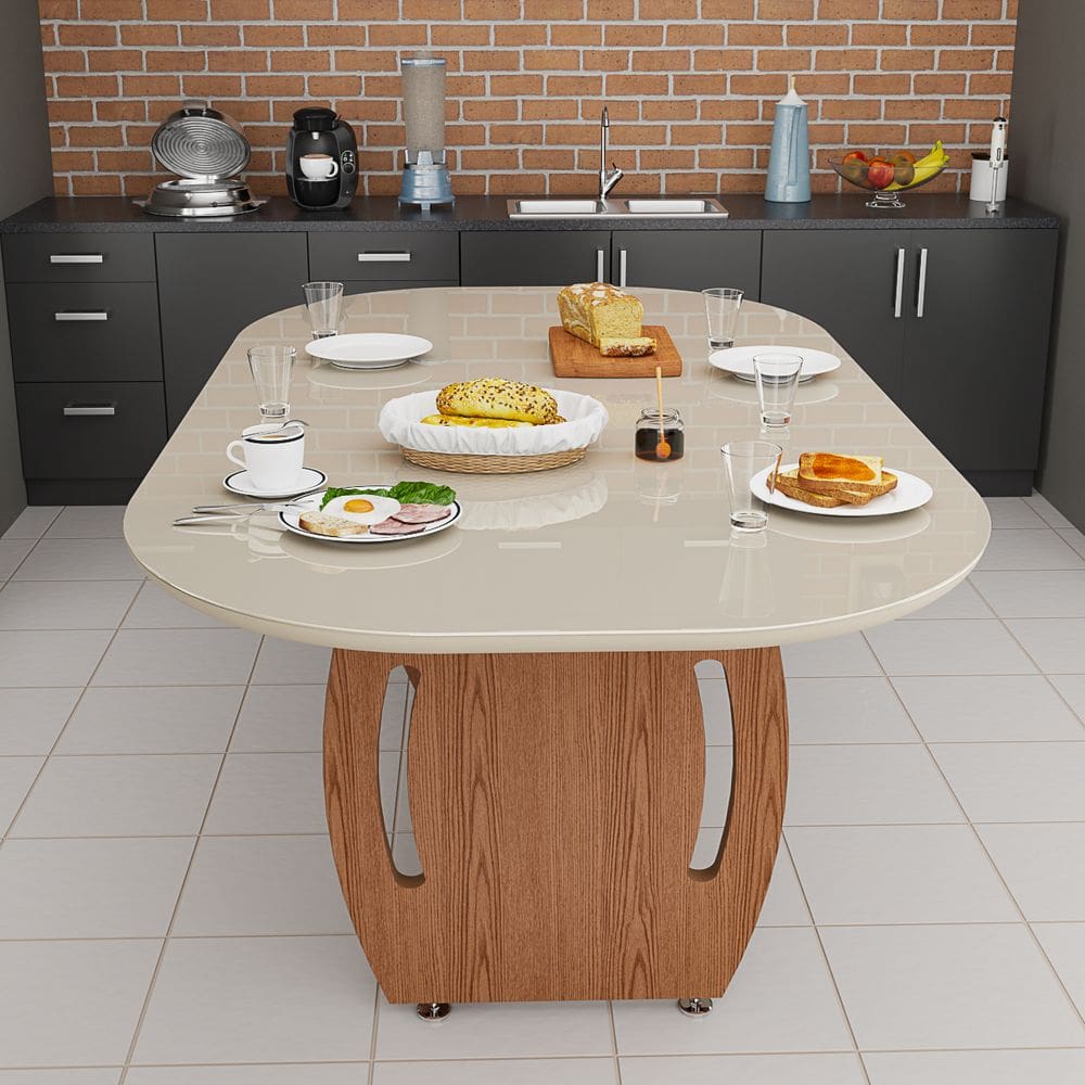 Mesa De Jantar Com Tampo E Pés Em Mdf Para Sala De Jantar E Cozinha