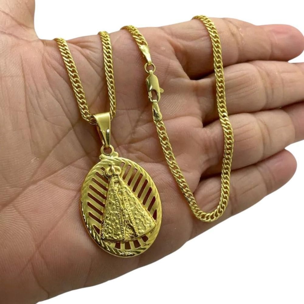 Cordão 2Mm Grumet + Pingente Nossa Senhora - Banhado A Ouro