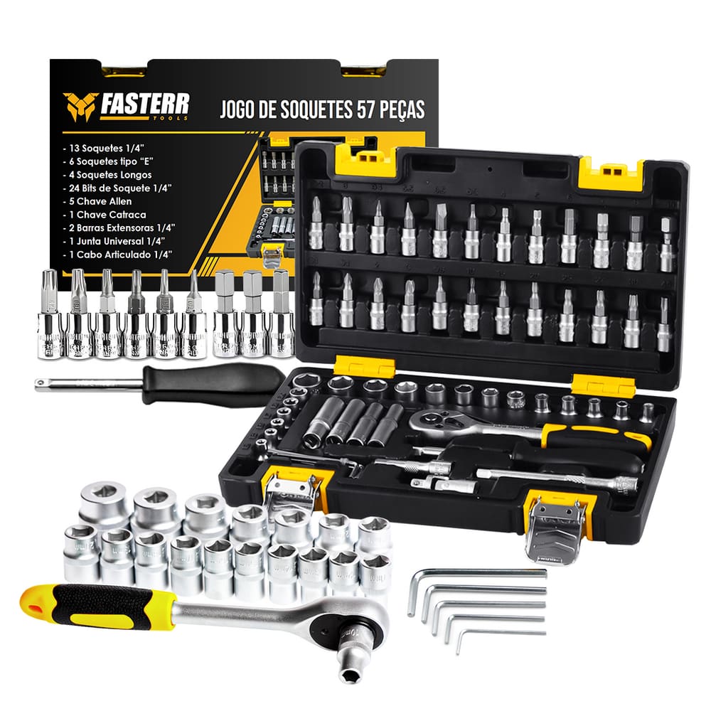 Jogo de Soquete 1/4 04 A 14MM com 57 Peças FASTERR CR-V -  FST001