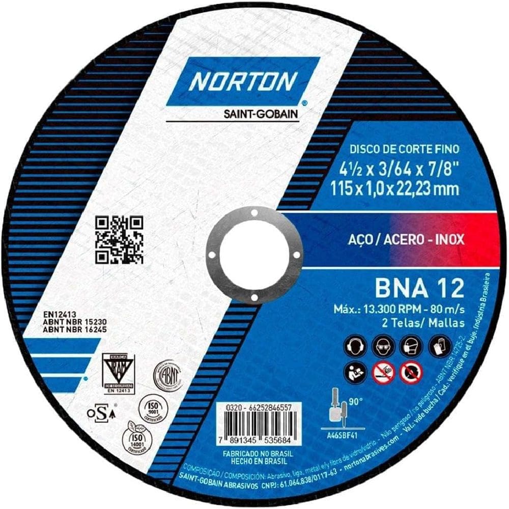 Disco de Corte BNA 12 Azul New 115x1,0x22,23mm - 66252846557 - NORTON