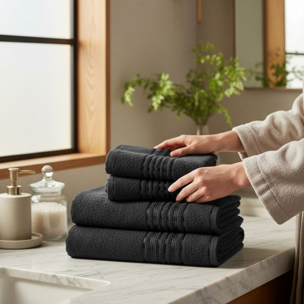 Jogo 4 Toalhas 2 Toalha de Banho 2 Toalhas de Rosto - Duas Cores Kit Linha Onix