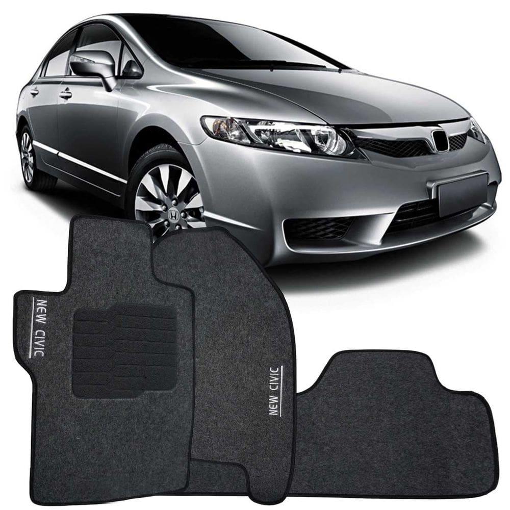 Tapete Carpete New Civic 2007 à 2011 Grafite Logo Bordado Jogo 3 Peças Personalizado Automotivo