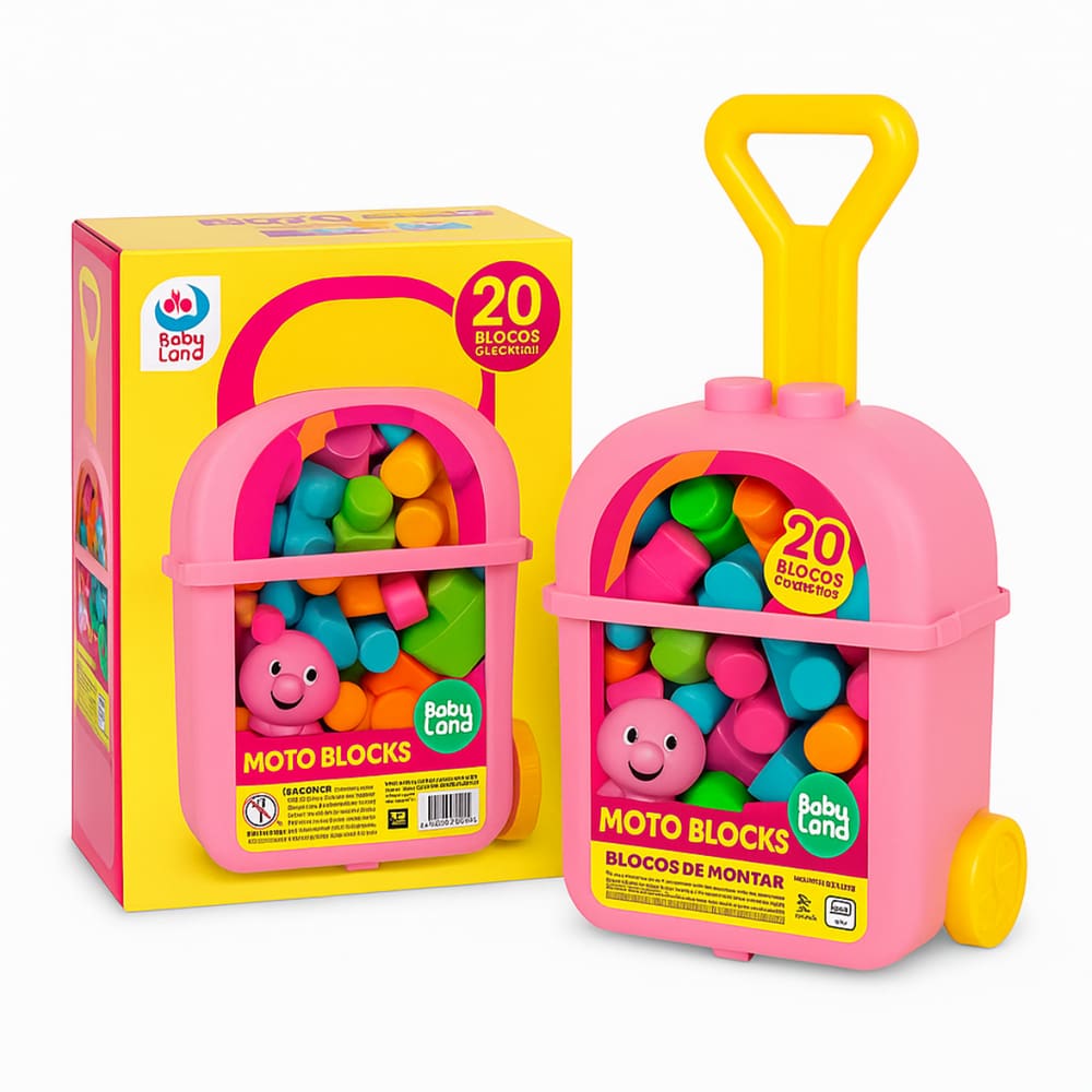 Baby Land Carrinho De Puxar Com 20 Blocos Rosa