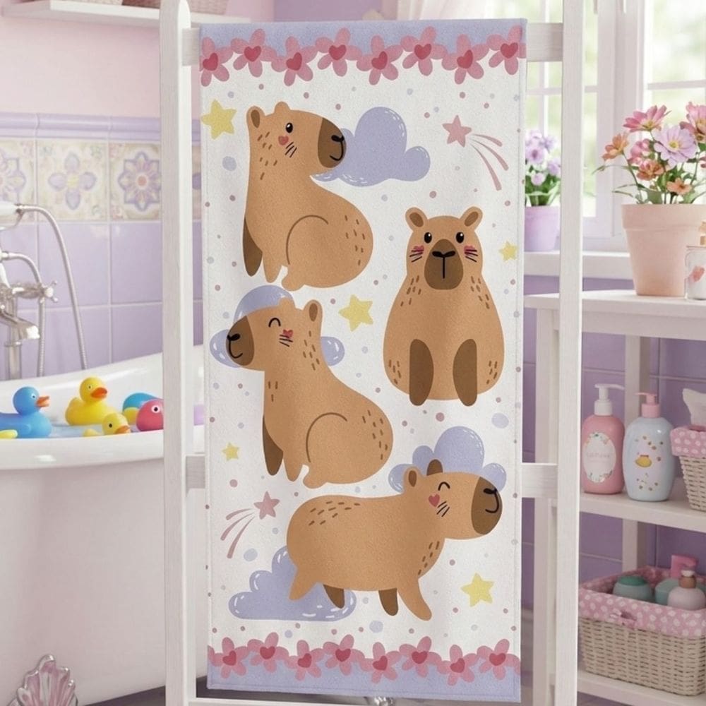 Toalha De Banho Felpuda Capivara Feliz Divertida Lepper 60x1,10m