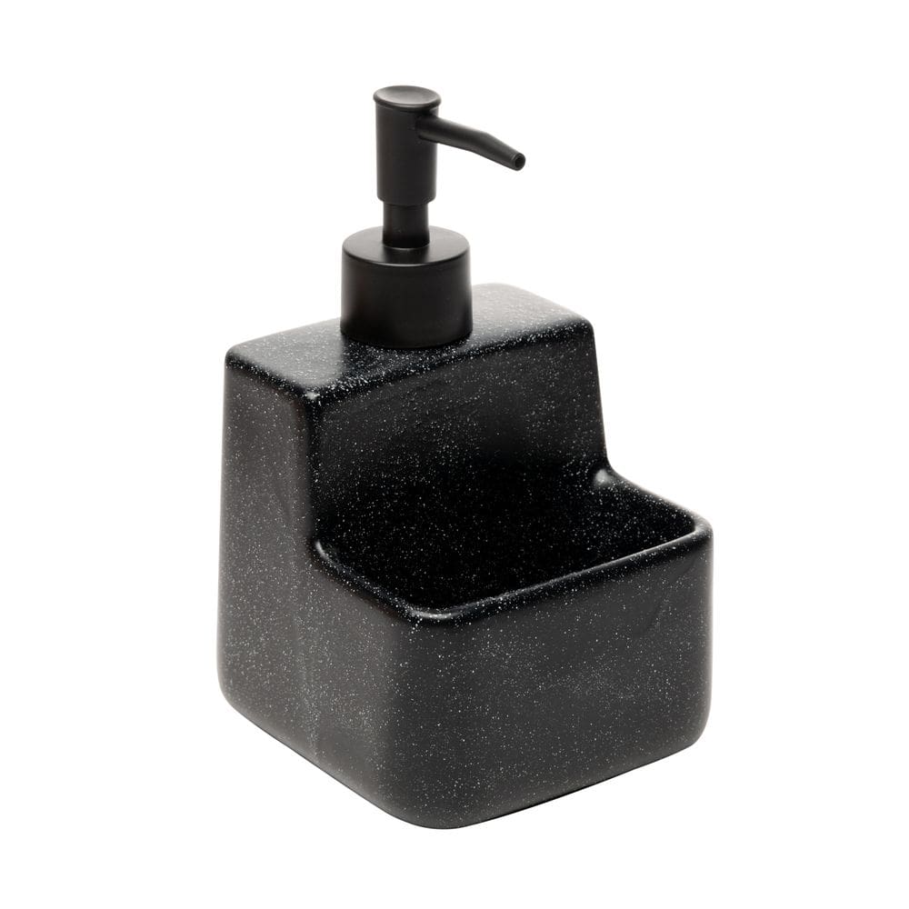 Porta Detergente Líquido 360ml C/Suporte P/Esponja de Cerâmica Granilite Preto Lyor