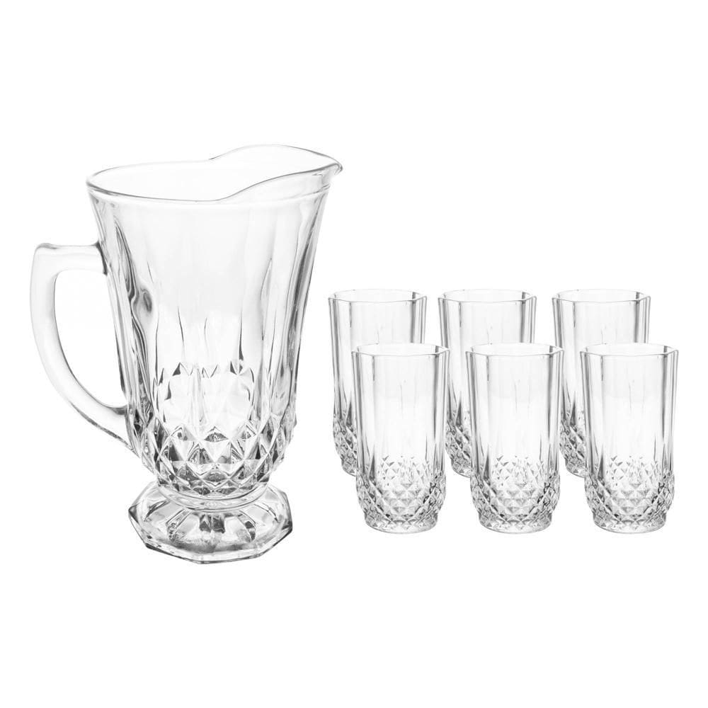 Conjunto Jarra com 6 Copos de Vidro Diamante 1,25L/260ml