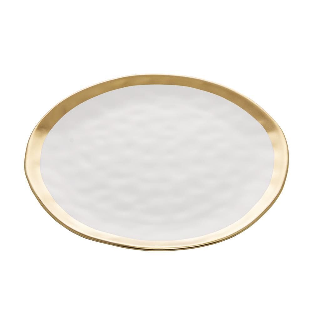 Prato Raso de Porcelana Dubai Branco e Dourado 25,5cm