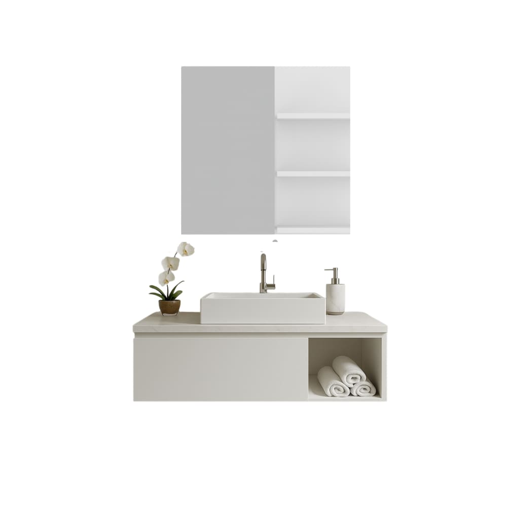 Kit de Banheiro Completo Lumi 80cm Suspenso com Armário Aéreo 60cm Liberty Móveis