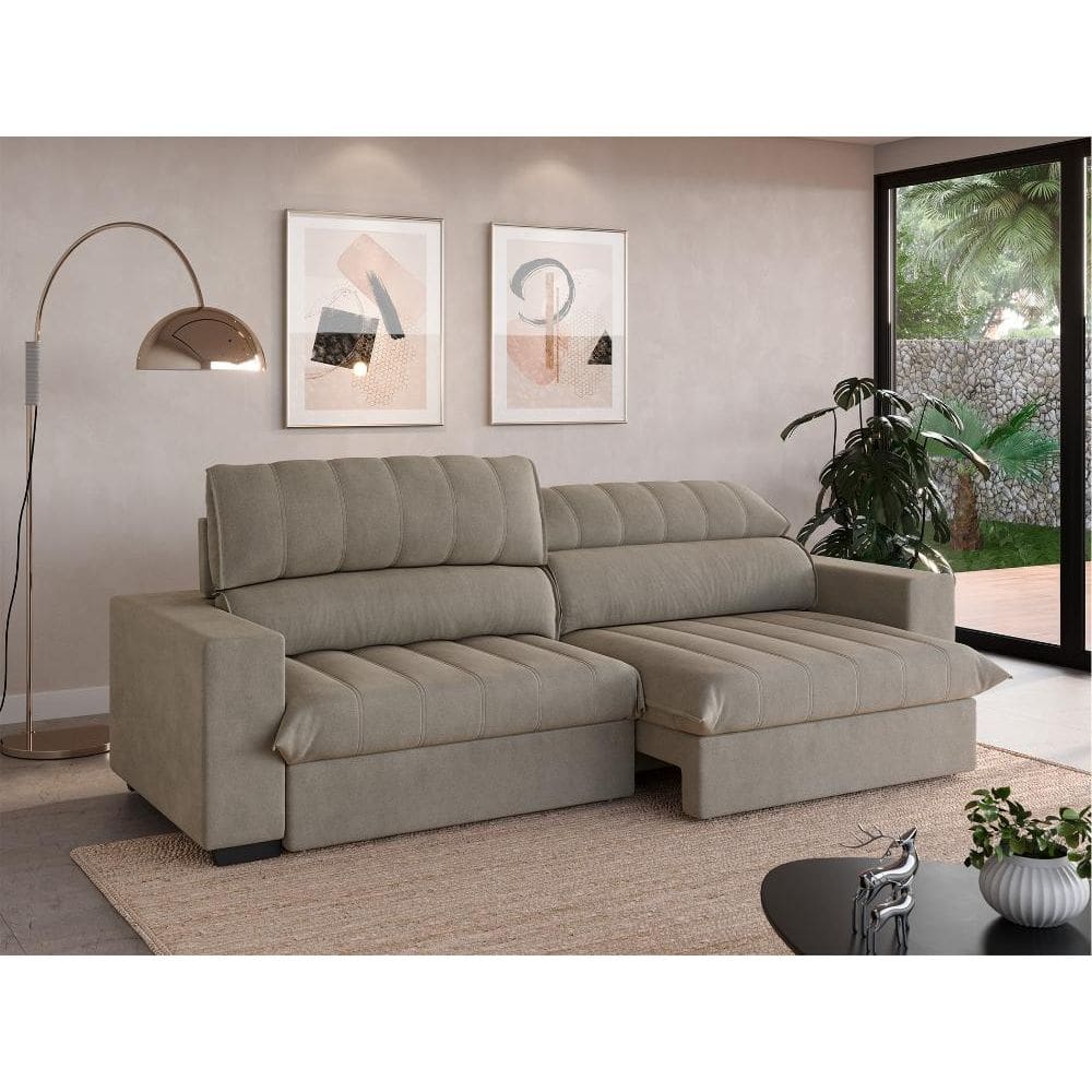 Sofá com Molas Ensacadas Retrátil e Reclinável Strike 2,80m Veludocristal com Carregador USB - NETSOFAS