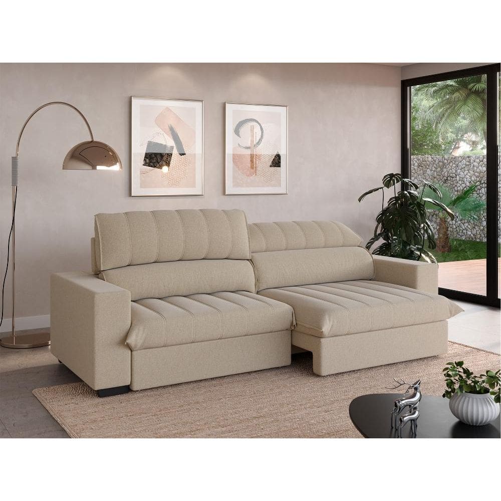 Sofá com Molas Ensacadas Retrátil e Reclinável Strike 2,40m Linhosoft com Carregador USB - NETSOFAS
