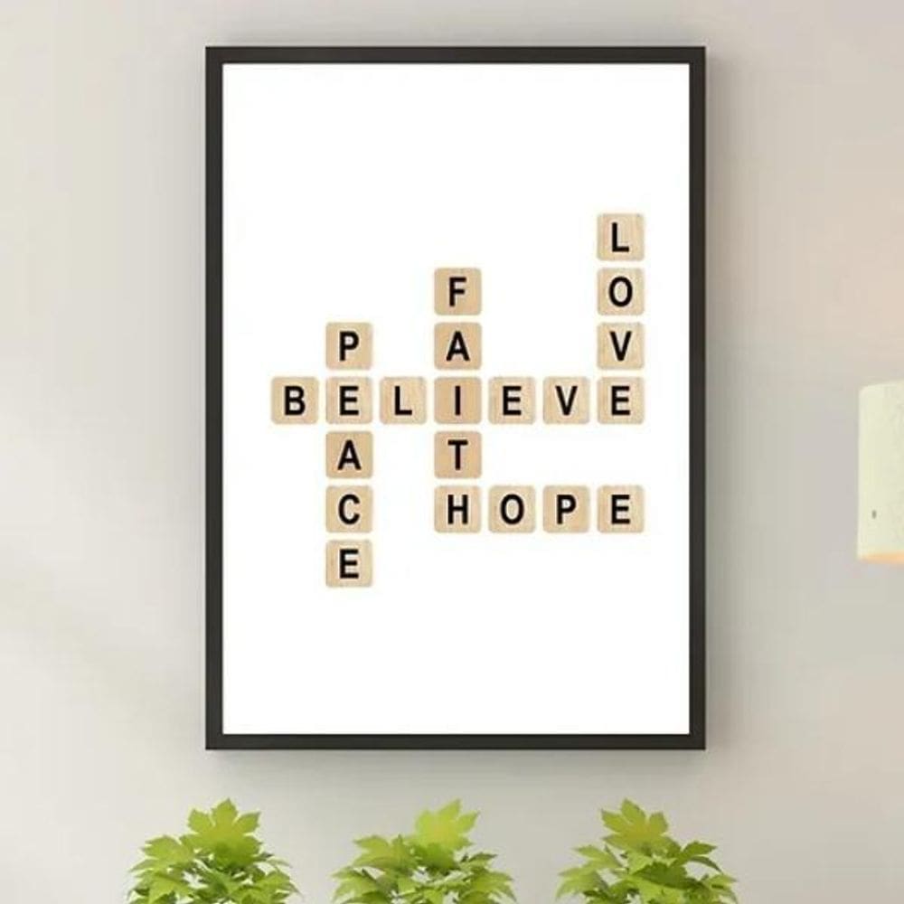 Quadro Cruzadinha Believe Faith Peace Hope Love 45X34Cm