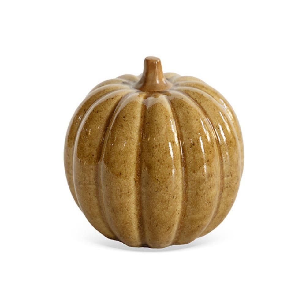 Peça Decorativa Abóbora em Cerâmica Mostarda 12cm CT0206 BTC