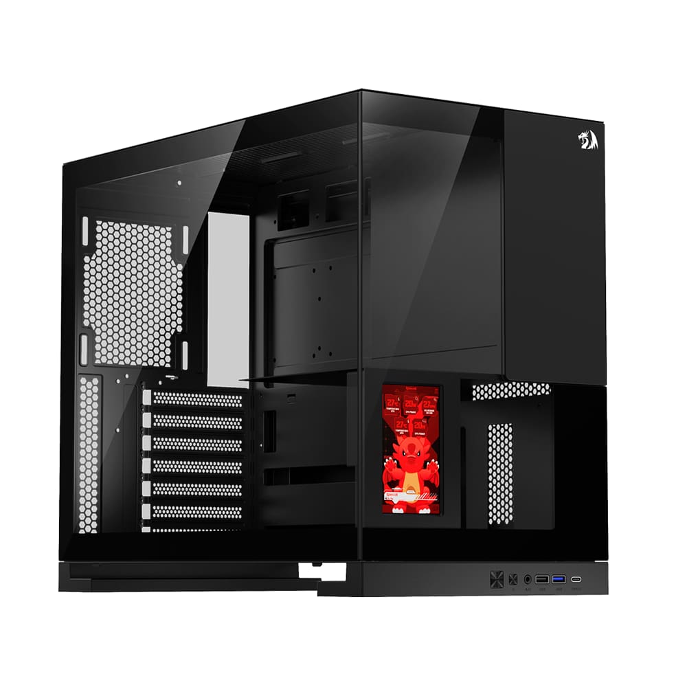 Gabinete Gamer Redragon Eternal Pro ATX Com Tela LCD Sem Fans Preto